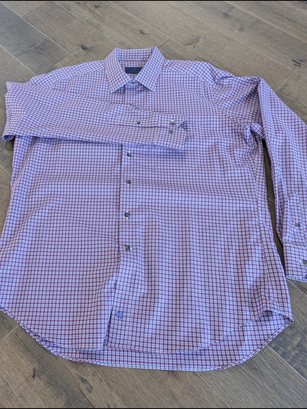 David Donahue Men's Purple and White Check Dress Shirt